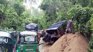 Vehicles movement suspended due to landslide in Moulvibazar