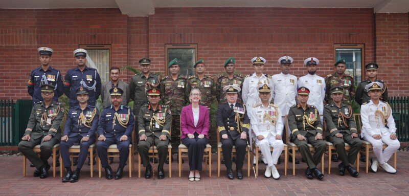 Members of the Bangladesh Military receive medals for their participation in the Coronation of Their Majesties The King and The Queen
