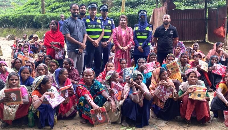 Over 150 tea workers receive new sarees ahead of Durga Puja in Moulvibazar