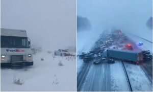 Heavy snow in US strands drivers in 100-vehicle crash