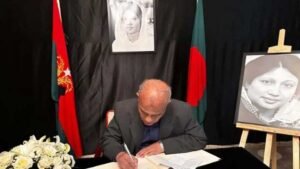 Home Adviser pays tribute to Khaleda Zia by signing condolence book