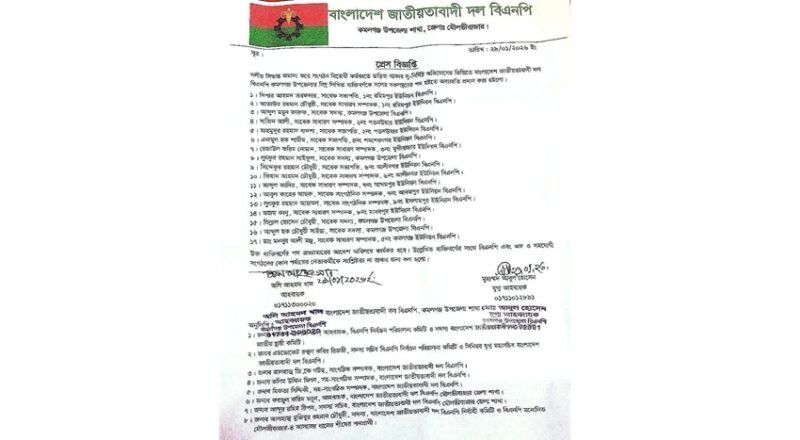 BNP expels 17 more leaders in Moulvibazar