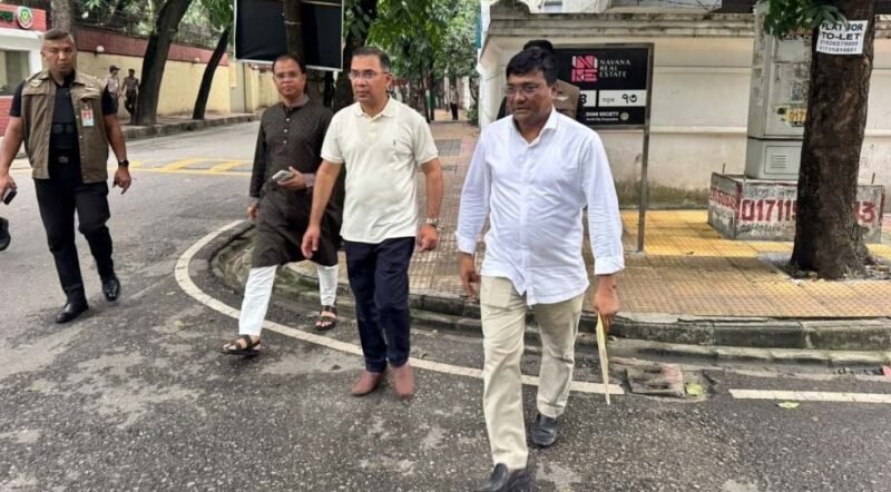 Tarique Rahman walks to BNP office in Gulshan after prayers