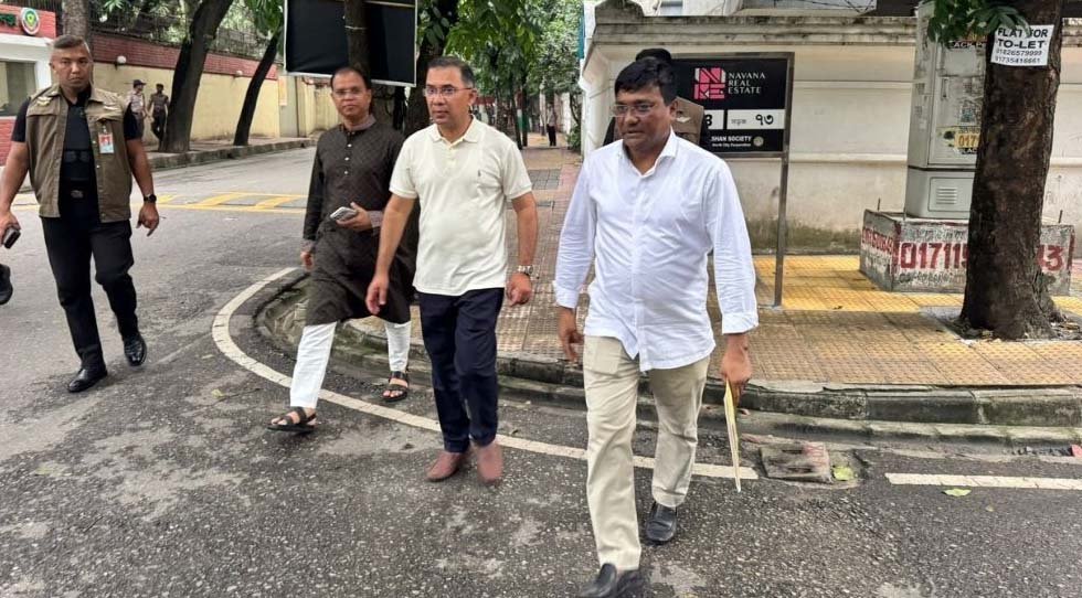 Tarique Rahman walks to BNP office in Gulshan after prayers